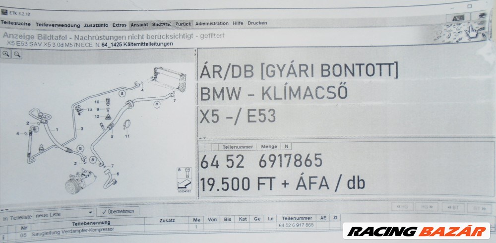 ÁR/DB [GYÁRI BONTOTT] BMW - KLÍMACSŐ - X5 -/ E53 3.0d (M57N) /  -|64 52 6917865| 2. kép